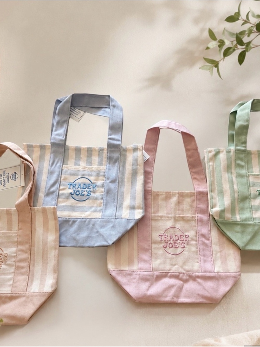 Set of 4 Trader Joe's Striped Mini Totes